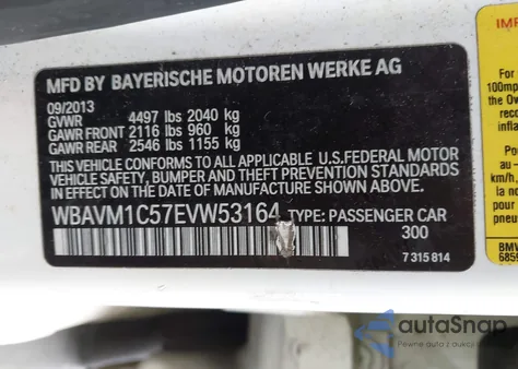 2014 BMW X1 Sdrive28I из США, поврежденный, VIN WBAVM1C57EVW53164